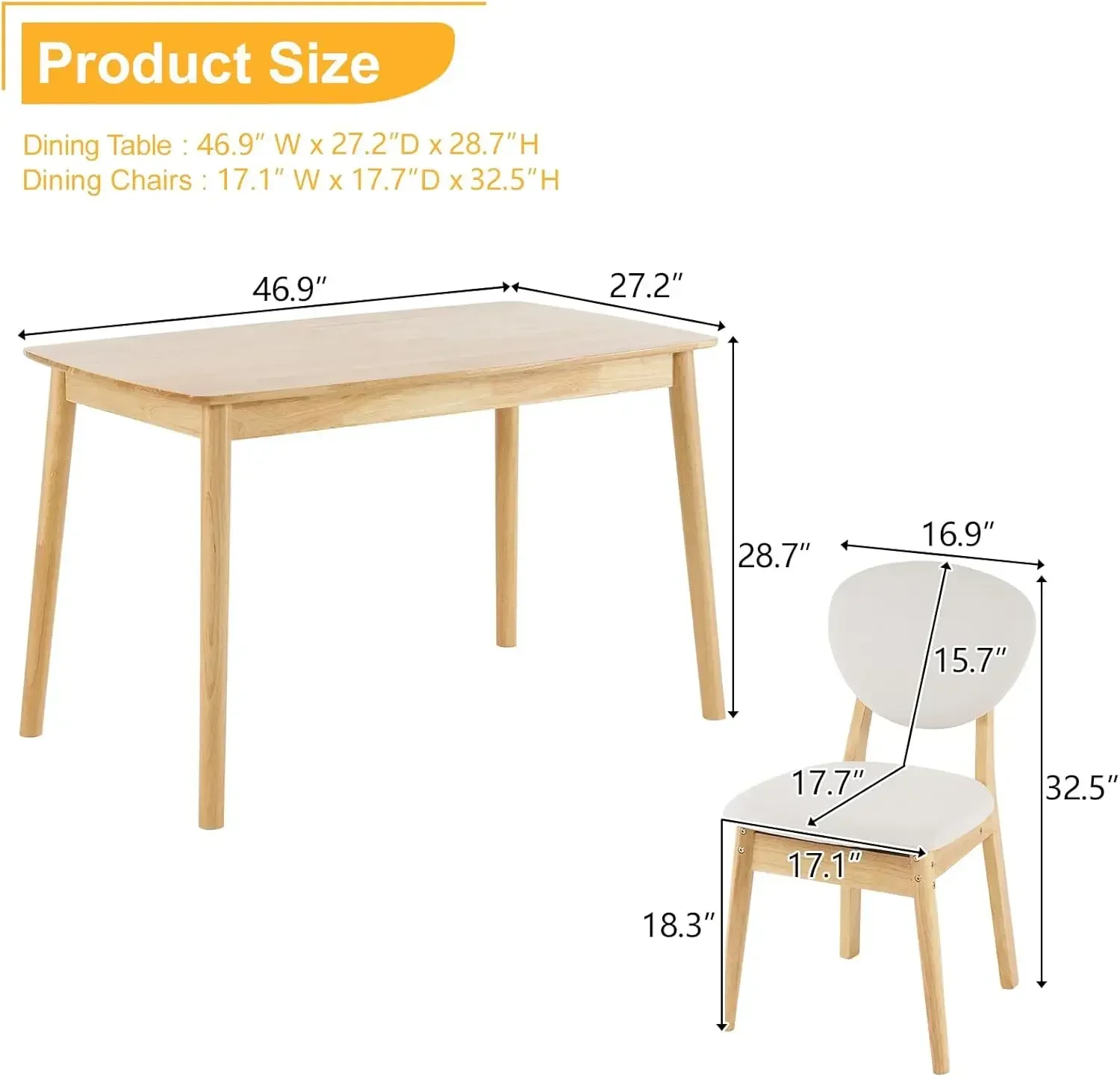 طقم طاولة طعام خشبية حديثة مكونة من 5 قطع لـ 4 أشخاص، طقم طاولة وكرسي حديث مدمج في منتصف القرن للمطبخ/الشقق الصغيرة #6