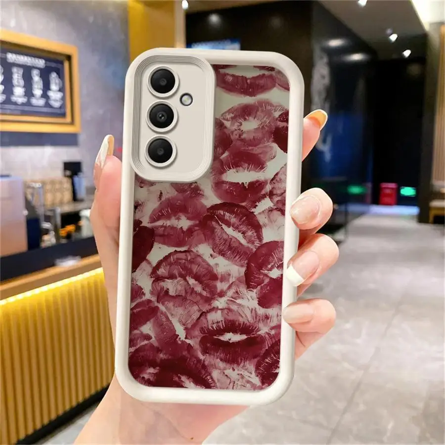 Custodia per telefono con stampa labbra rosse retrò per Samsung Galaxy A26 A22 A14 A33 A56 A24 A13 A32 A23 A12 A36 A16 A34 Cover morbida