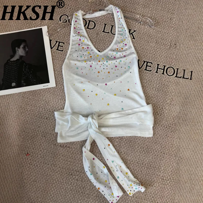 

HKSH Летняя женская модная внутренняя одежда с бретелькой на шее Тенденция Элегантный жилет Нишевая камзол Уличная одежда Короткие вязаные майки Tide HK7856