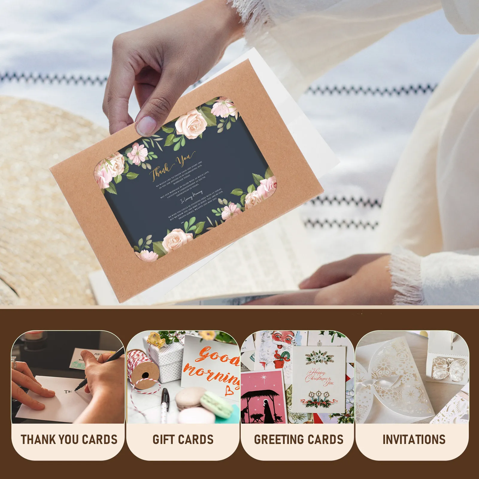 50Pcs Kraft Paper Greeting Card Box Clear Window Rectangle Brown Postcard Mail Invitation Packaging Bakery Box