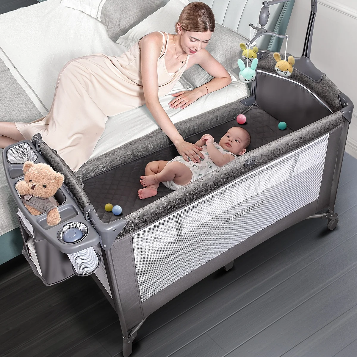 Goedkope, gemakkelijk te dragen babybedje 2023, moderne volwassen grootte draagbare playard plastic babybedje set verstelbare reisbeddengoed wieg