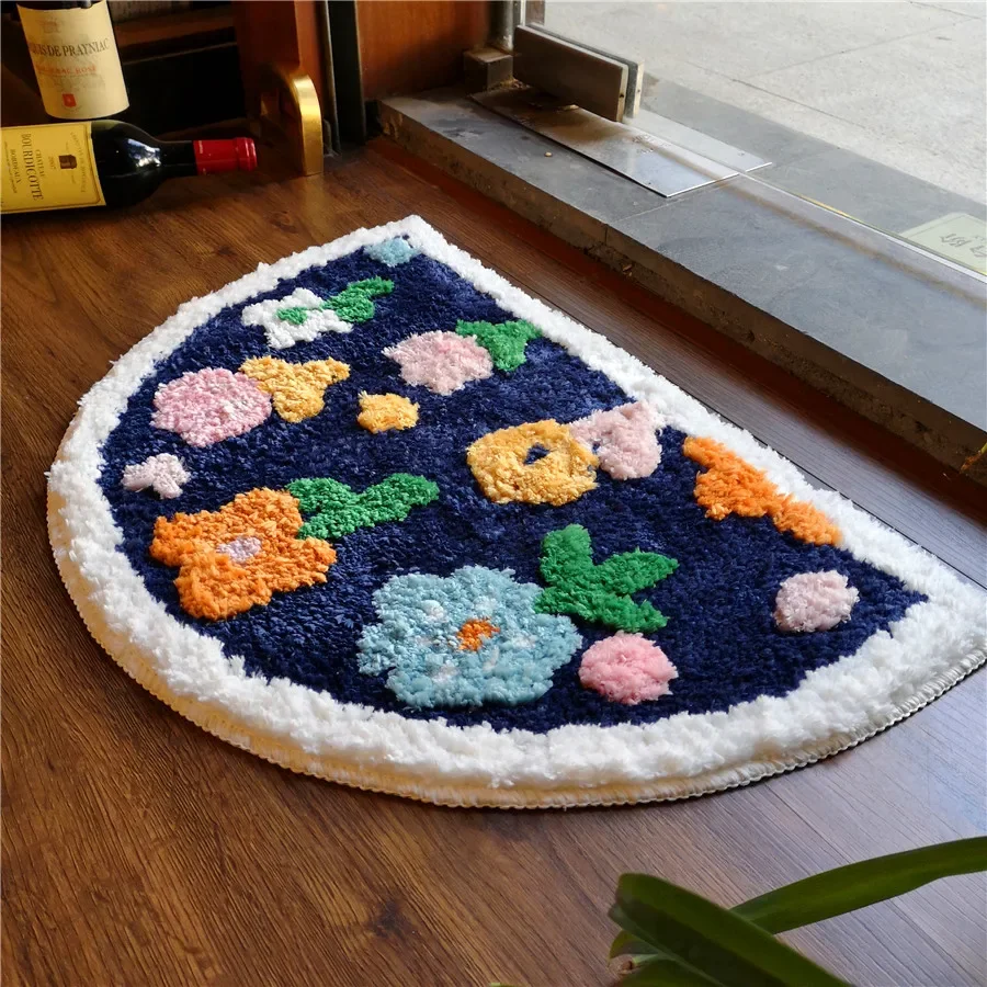 

1PC Flower Bath Mat Soft Super Absorbent Bathroom Mat Non-Slip Door Kitchen Floor Rugs Household Cute Decoration cute rug 반원형 카펫