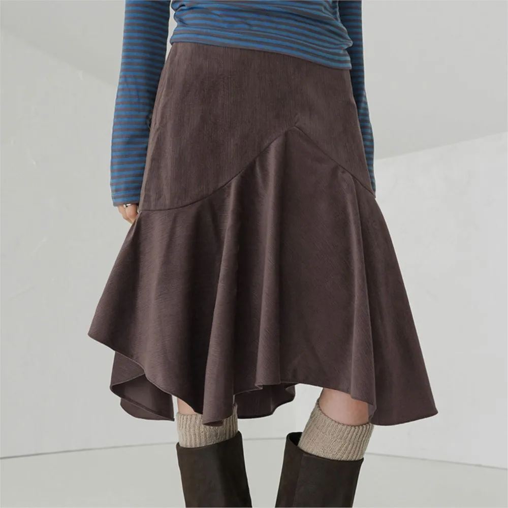 French Women's Clothing Irregular Retro Mid-length Retro Skirt Simple Style Solid Color All-match Comfortable Temperament Trendy