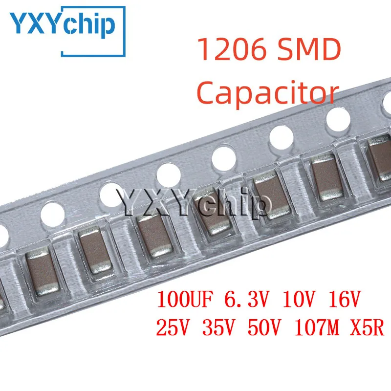 20PCS 1206 100UF 6.3V 10V 16V 25V 35V 50V 107M X5R 20% 3216 SMD Chip Multilayer Ceramic Capacitor