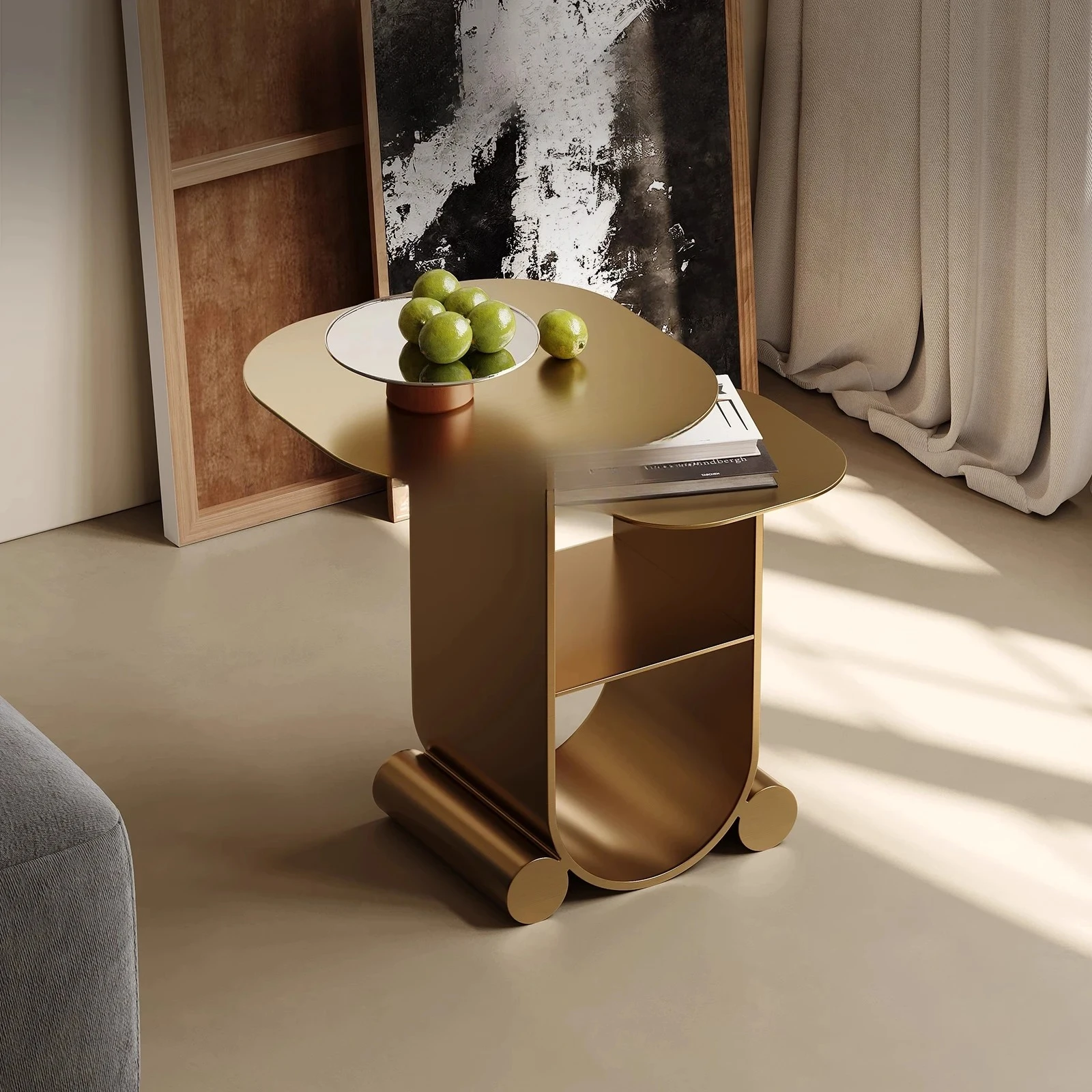 

Italian minimalist sofa side few special-shaped stainless steel light luxury high-end living room home art corner few