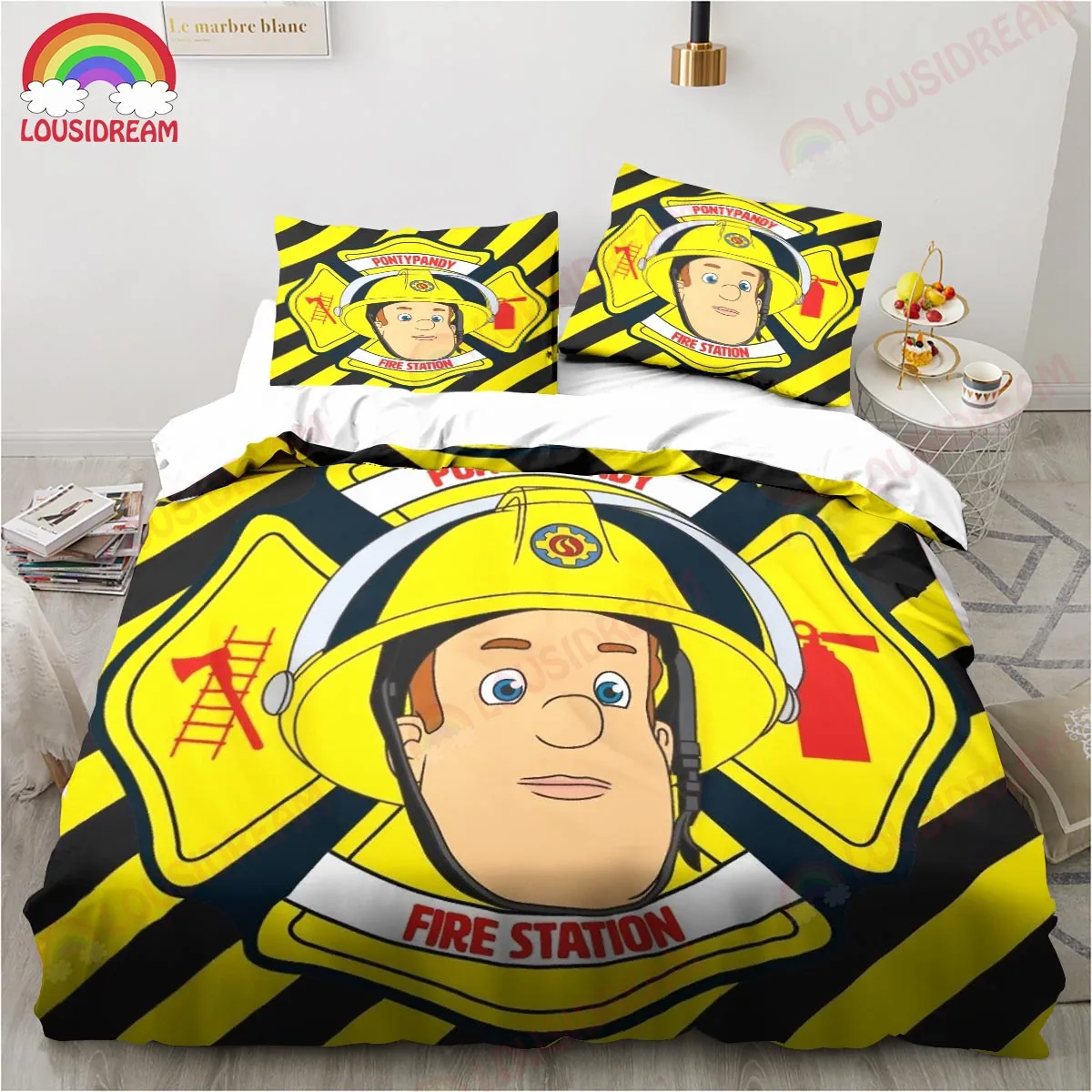 Cartoon Fireman Sam Toys Bedding Set Sheet King Twin Double Child Bedding Set Mircofiber or Polyester Duvet Cover Set