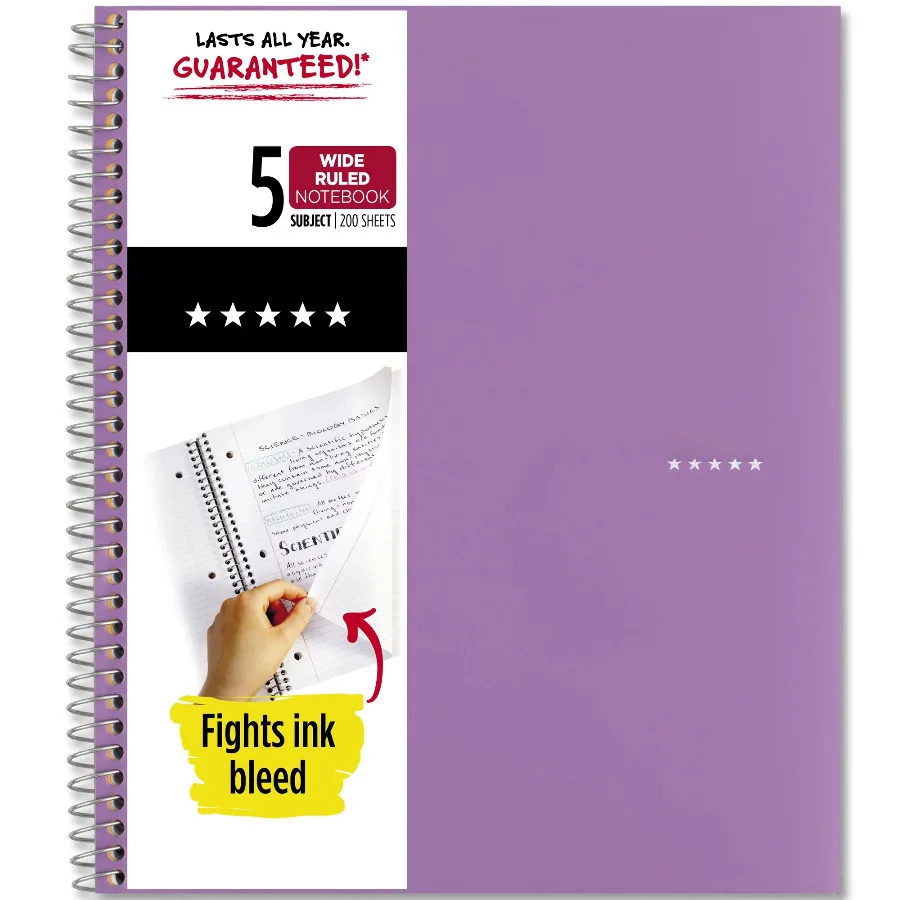 

Spiral Notebook Plus Study App 5 Subject Wide Ruled 8 x 10 12 Amethyst