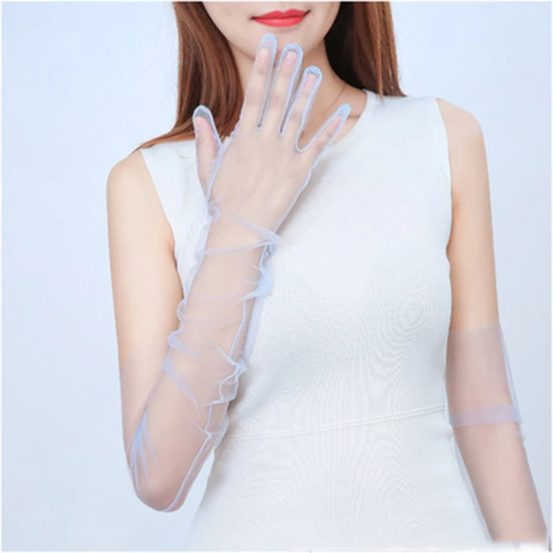 Fashion Sexy Gloves Transparent Women Chiffon Thin Breathable Driving Club Party Prom Dancing Dress Etiquette Long Glove G154