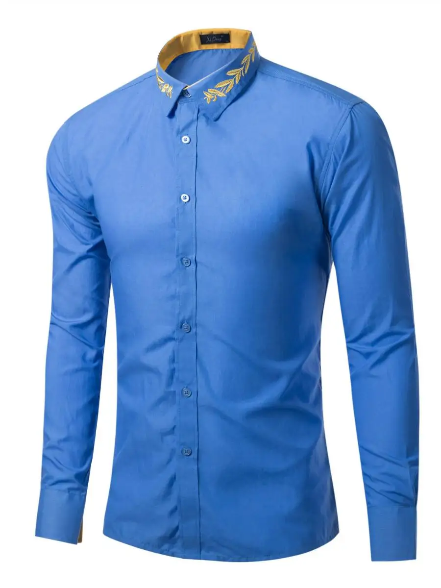 فضفاض طويل Sve للرجال irt لون نقي مطرز طوق M Faion مريح مناسب irt ملابس غير رسمية للخريف #1