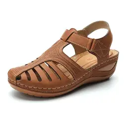 Zapatos de cuña con punta redonda para mujer, sandalias con agujeros, cómodos, para playa, 2023