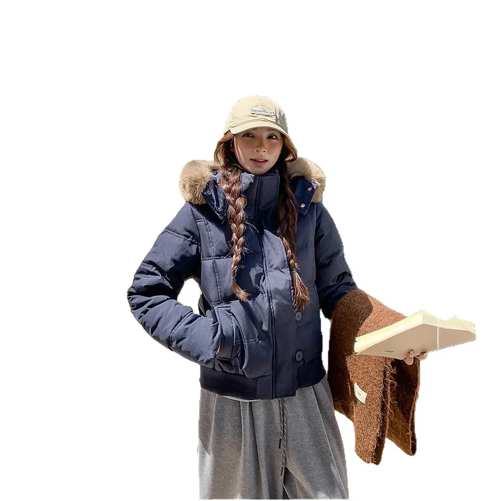 Parkas Women Short Coats Hooded Fur Collar Jackets Thick Warm Y2k Streetwear Elegant Jacket Work Coat Autumn Winter 2025