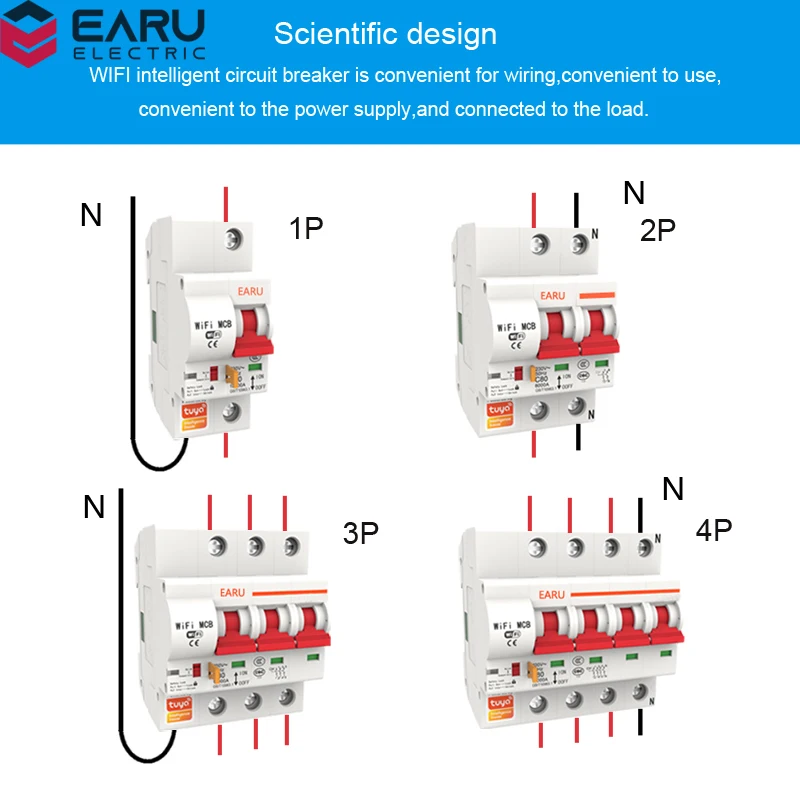 1P 2P 3P 4P 10A-125A Wireless Smart WIFI Circuit Breaker Timer Tuya APP Vioce Remote Control Switch Amazon Alexa Google Home
