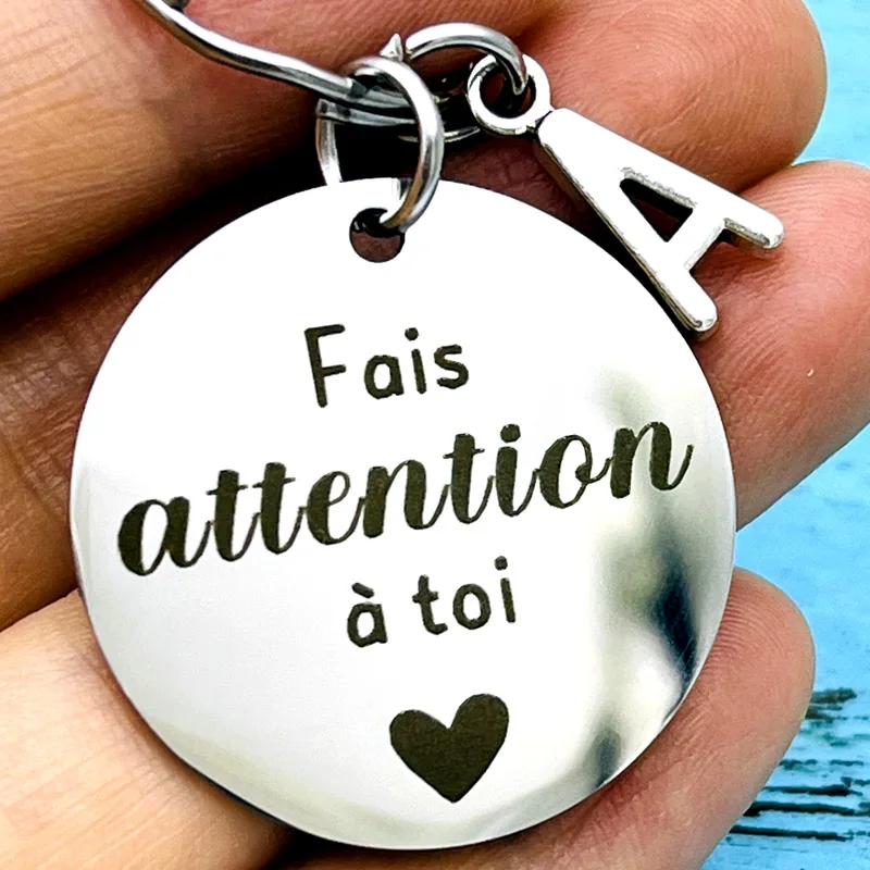 French Keychain Fais Attention a Toi Gifts for Boyfriend Husband Girlfriend Family Son Daughter Friends Gift Keyring