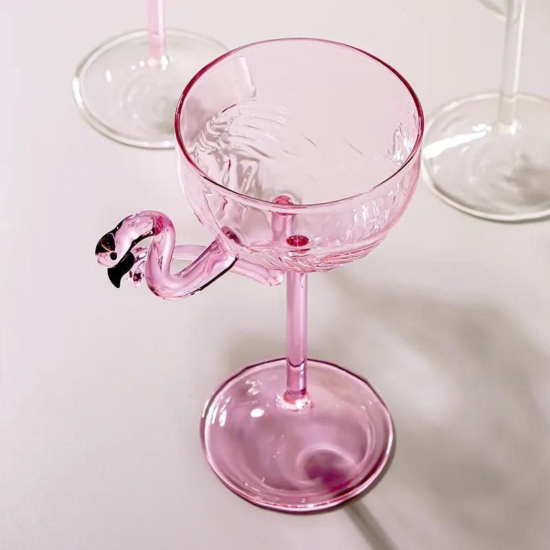 1 Piece 200ml/6oz Elegant Clear Pink Flamingo Stem Goblet Glass Champagne Coupe Martini Cocktail Glasses Cup for Bar Party