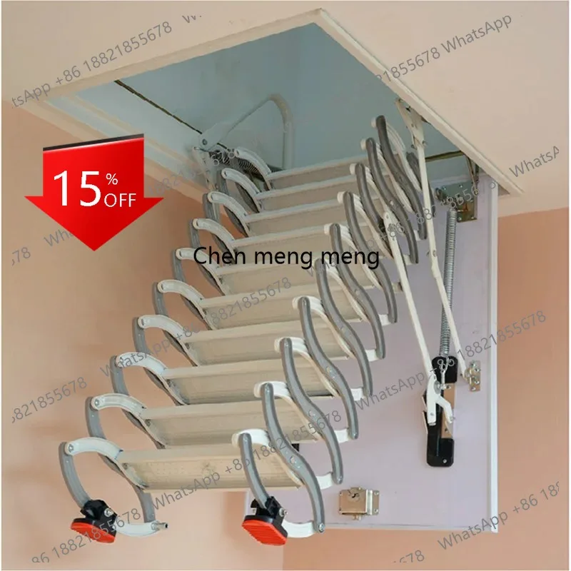 A139 Steel attic Telescopic Ladder with hatch Ceiling fold Stairs Home  loft Ladder Pull Down Custom Size 5ft-12ft