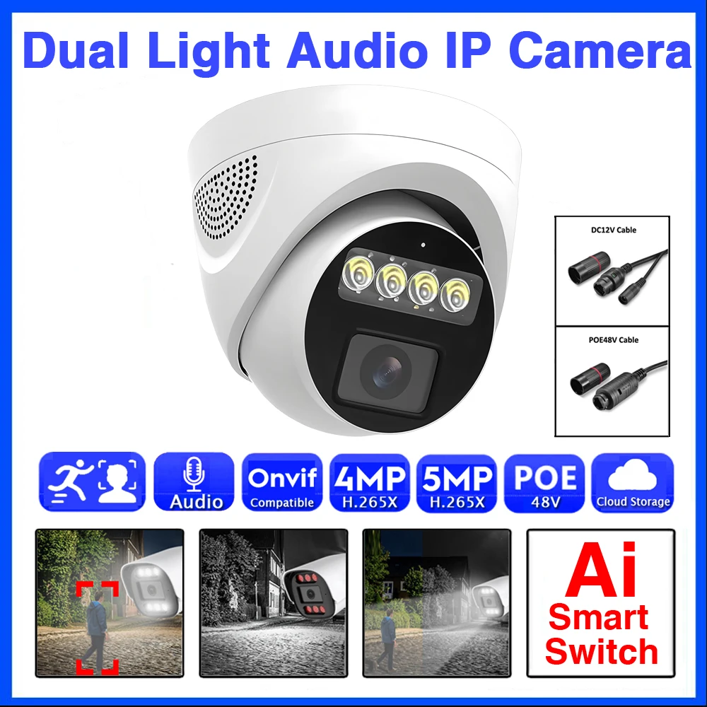 

2025 New Dome IP POE Camera AI Audio Mic 5MP 4MP Full Color Dual Light Infrared Xmeye Pro Onvif Face Indoor Smart Surveillance