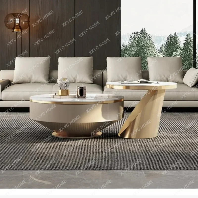 X light luxury rock slab coffee table size combination living room household coffee table with drawers