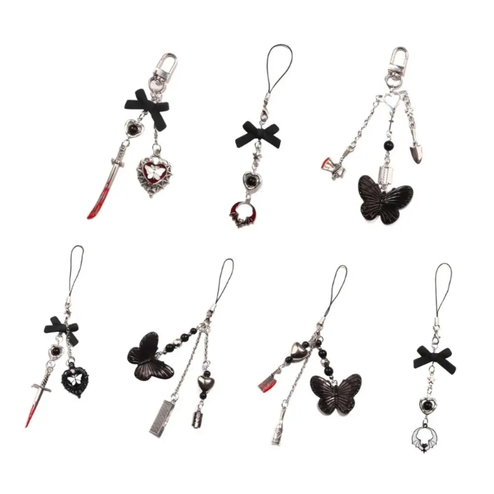 Black Butterfly Y2K Phone Strap Charm Gothic Style Mobile Phone Chain Key Cord Lanyard Mobile Keychain Lanyard Phone Pendant