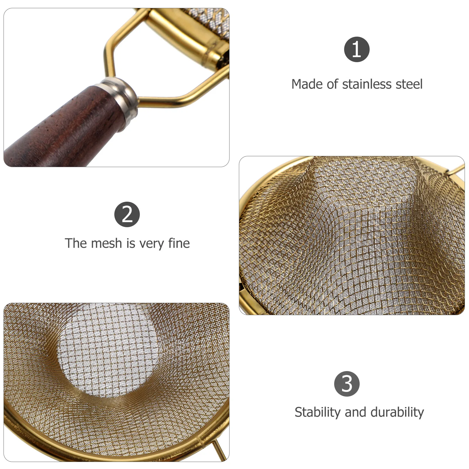 

Loose Tea Strainer Fine Mesh Stainless Steel Tea Diffuser with Comfortable Grip Wooden Handle for Daily Home Kitchen Use