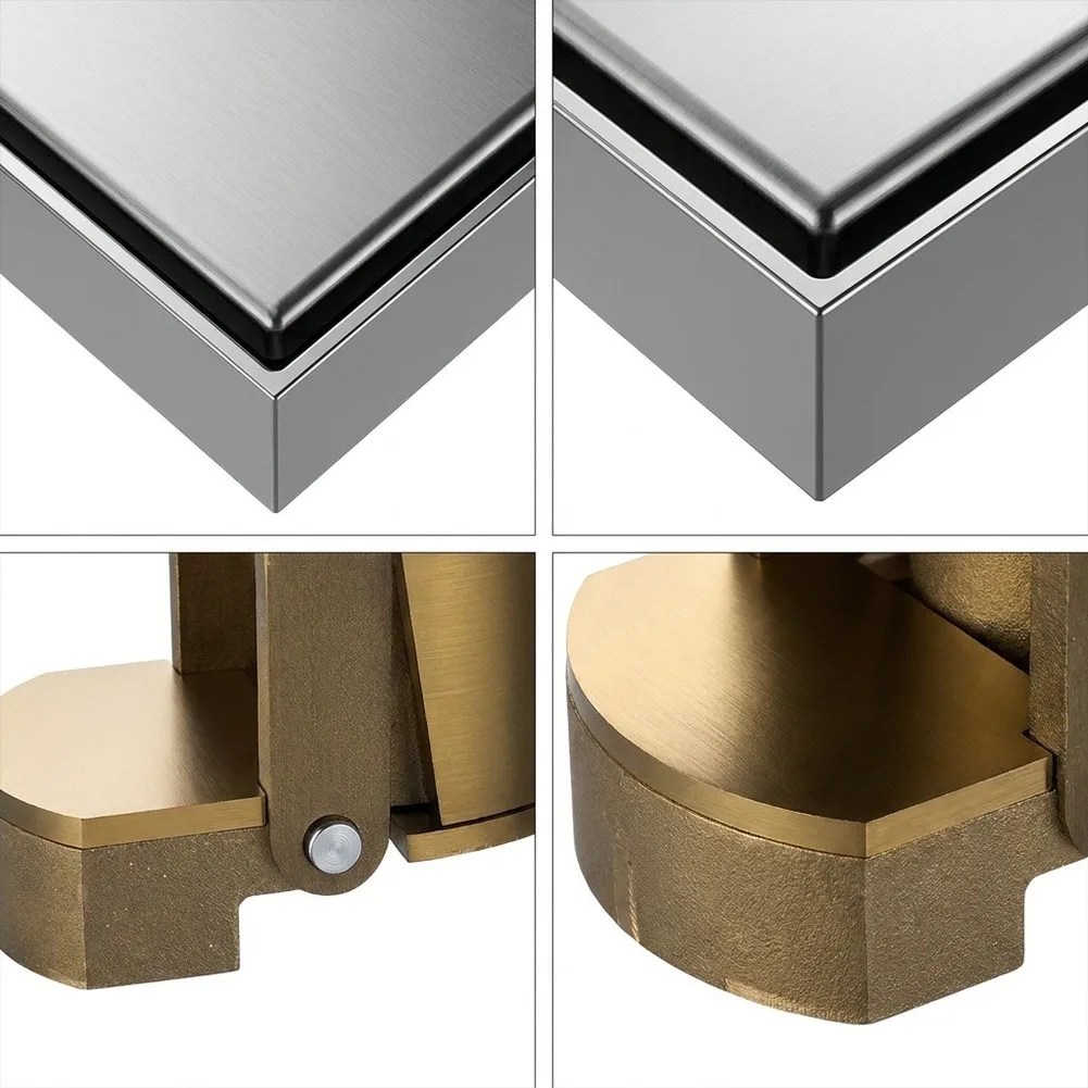 Modern Stainless Steel Floor Drain Square 10x10cm for Shower Bathroom Kitchen Wet with Hair Strainer Brushed Nickel