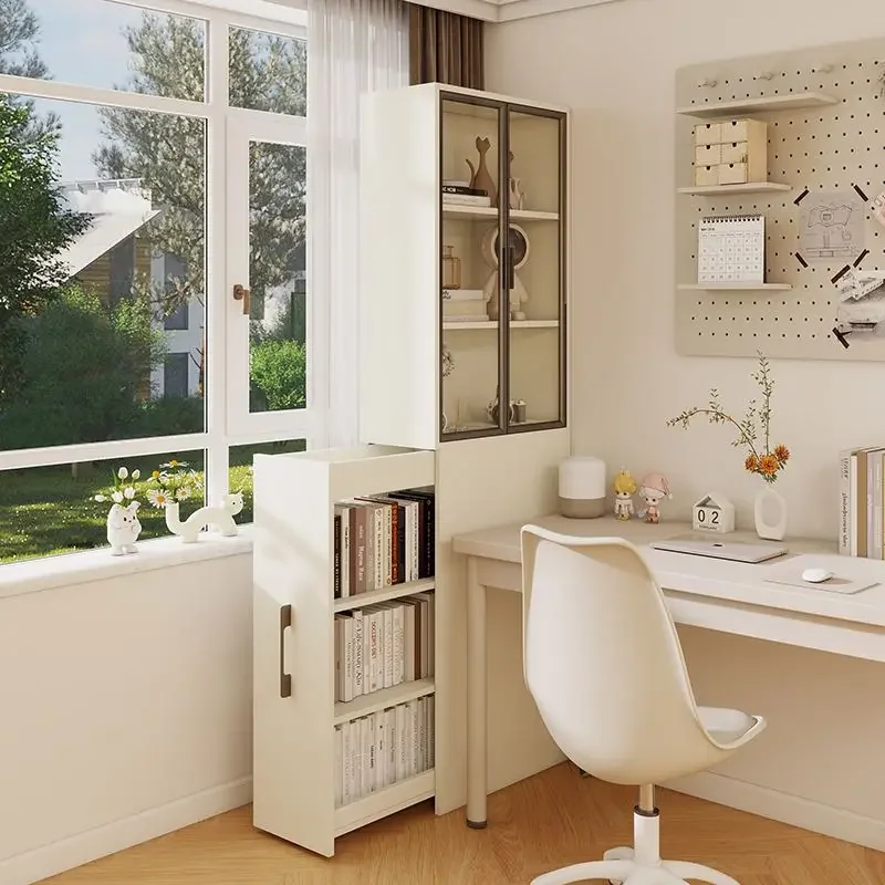 Solid wood side pull bookcase storage cabinet integrated study living room sofa crack corner bookcase side cabinet shelf