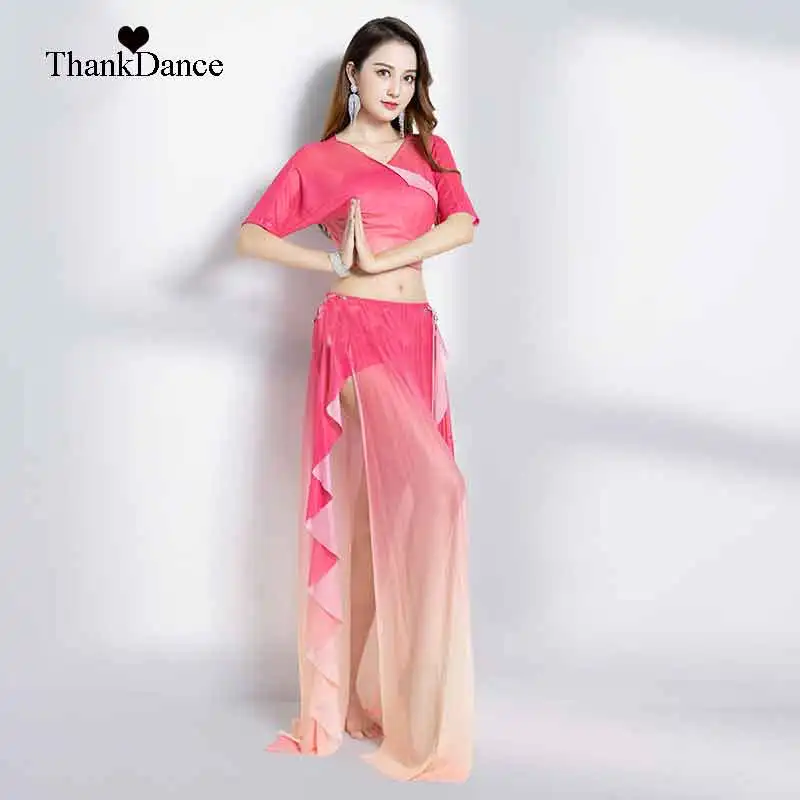 Conjunto de trajes de danza del vientre egipcio para mujer, traje de Baile Oriental de actuación para adultos, falda dividida, vestido de práctica de baile