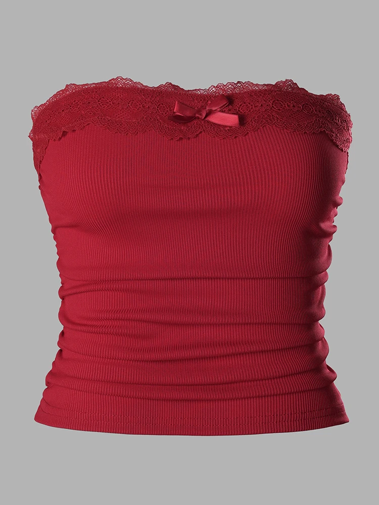 

﻿ Сексуальная горячая одежда без бретелек для девочек, облегающий жилет без рукавов с кружевной отделкой на груди, топы с открытой спиной, Y2K, винтажная уличная одежда, новинка лета