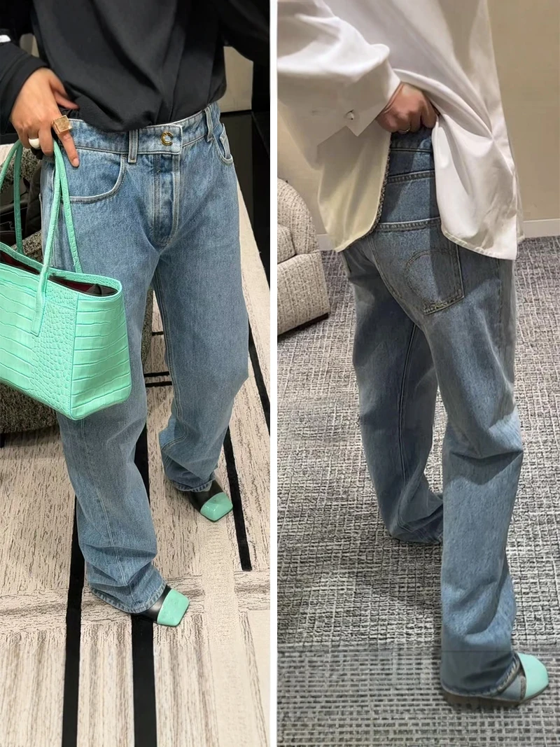 

Женские джинсы прямого кроя из плотного денима с высокой талией, с карманами, повседневные, универсальные, на все сезоны