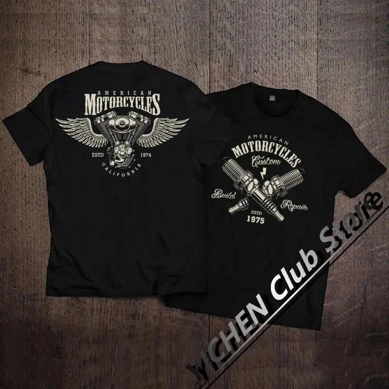 Heavy Cotton American Retro Harley Locomotive Cycling Suit Boxing Engine Personality Loose Men's and Women's T-Shirts