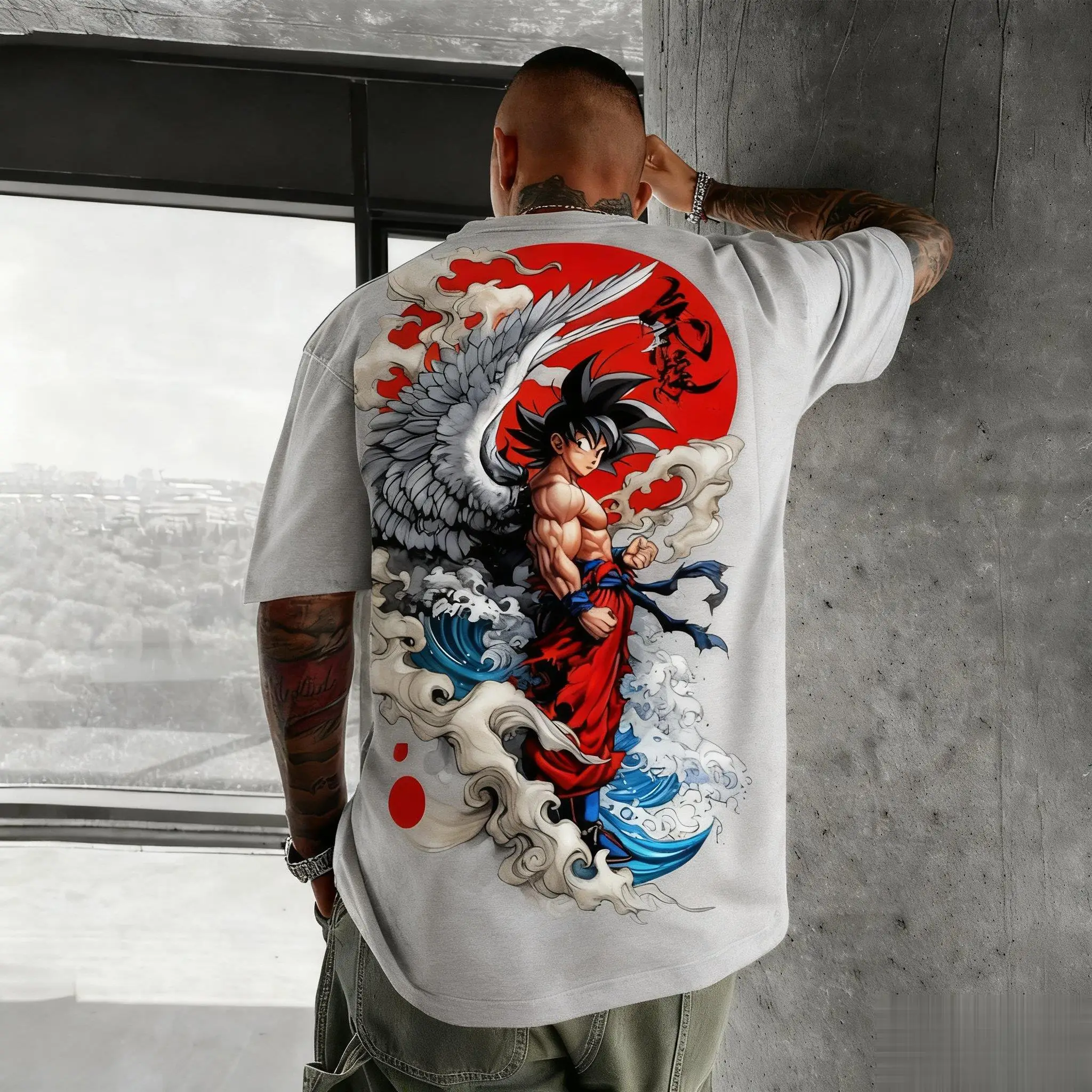 

One Piece Z2026 New Crane Wukong Fitness Training Printed Men's T-Shirt Fashion Short Sleeve Casual Loose Parent-Child Clothes