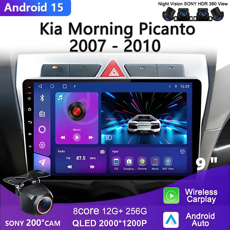 

Android 15 Carplay Auto Car Radio For Kia Morning Picanto 2007 - 2010 Multimedia Player Auto Radio GPS Navigation Head Unit DVD
