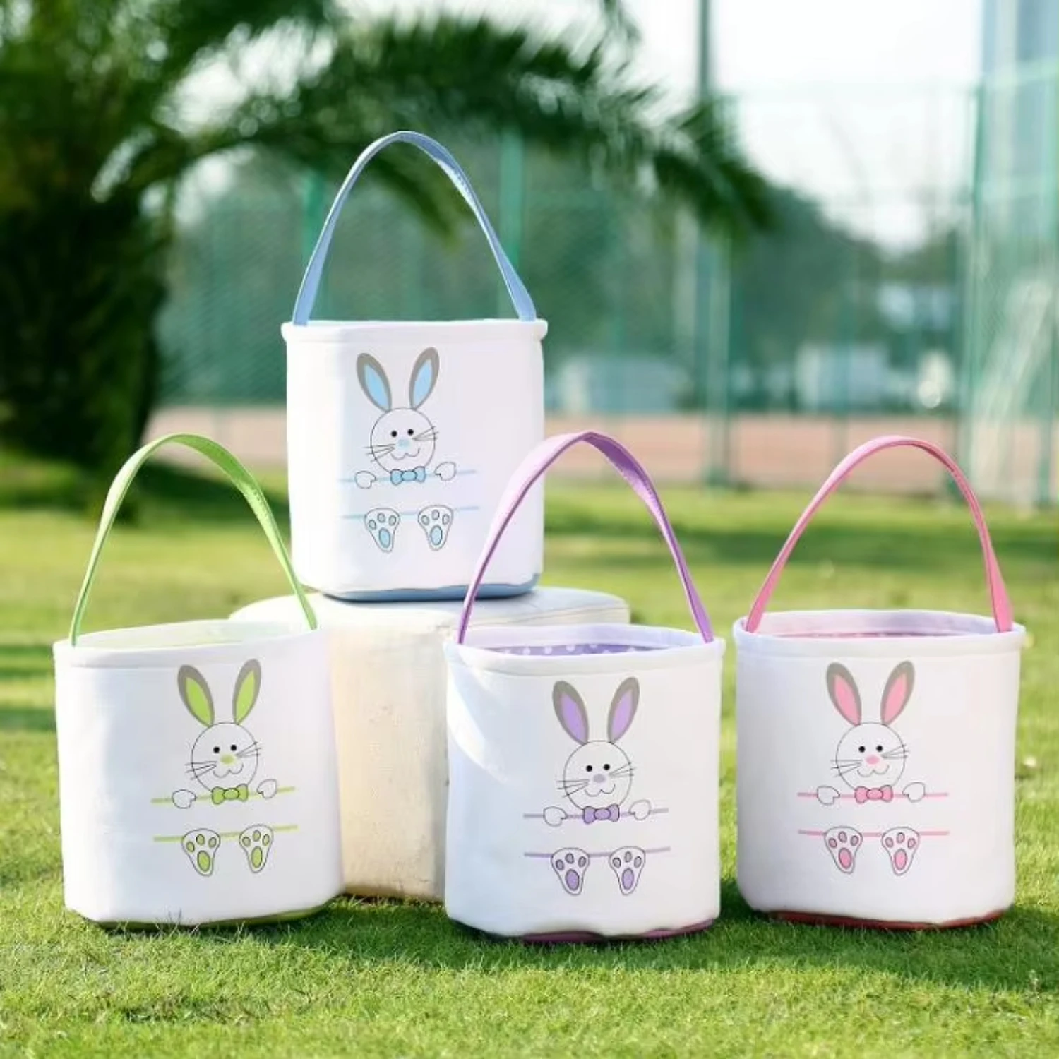 3pcs H378 Festival Supplies Kids Gift Bags Easterday Hunting Baskets Multi Colour Bunny Pattern Print Easter Basket