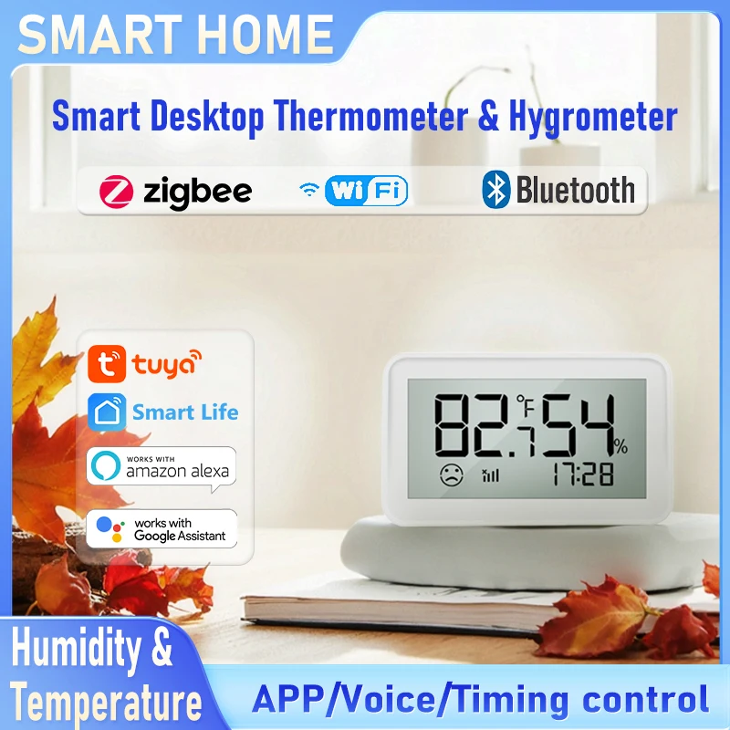 

Tuya Smart Desktop Temperature Humidity Sensor With LCD Screen, App Remote Monitoring Smart Home Integra,Work With Alexa/Google
