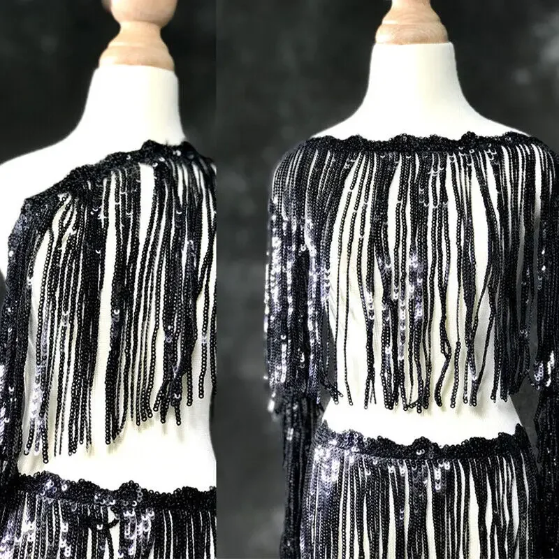 Sequins Tassel Fringe Sewing Trim for DIY Dance Clothing Charm Tassel Fringe Heavy Beads Glass Tube trimming DIY Dress Costume