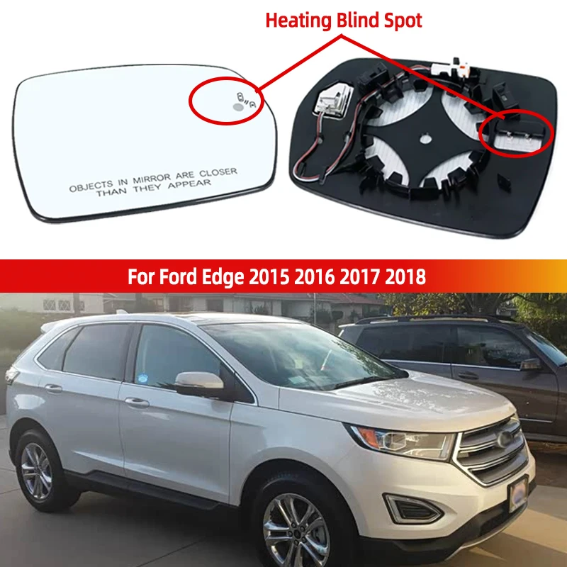 

Car Rearview Mirror Glass Lens For Ford Edge 2015 2016 2017 2018 with blind spot USA Replacement lens side Heated Mirror Glass
