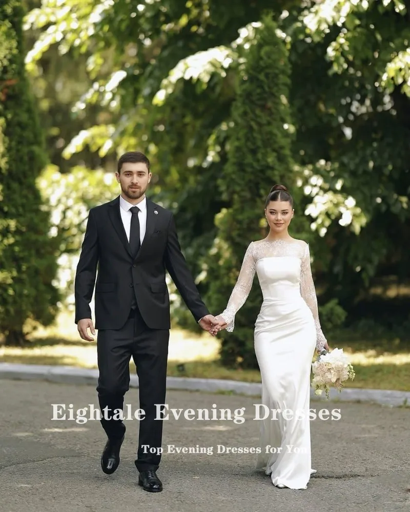 Eightale Boho Wedding Dresses Strapless Lace Long Sleeves Satin Customized Mermaid Bridal Gowns vestidos de novia image 2