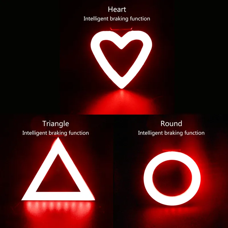 Heart Shape Bike Rear Light IPX64 Waterproof Bicycle Tail Light ultralight fashion Night Warning Flashlight