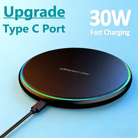30W Fast Wireless Charger Pad For IPhone17 16 15 14 13 X Pro Max 8 Samsung Galaxy S23 Xiaomi Wireless Charging Station Chargers