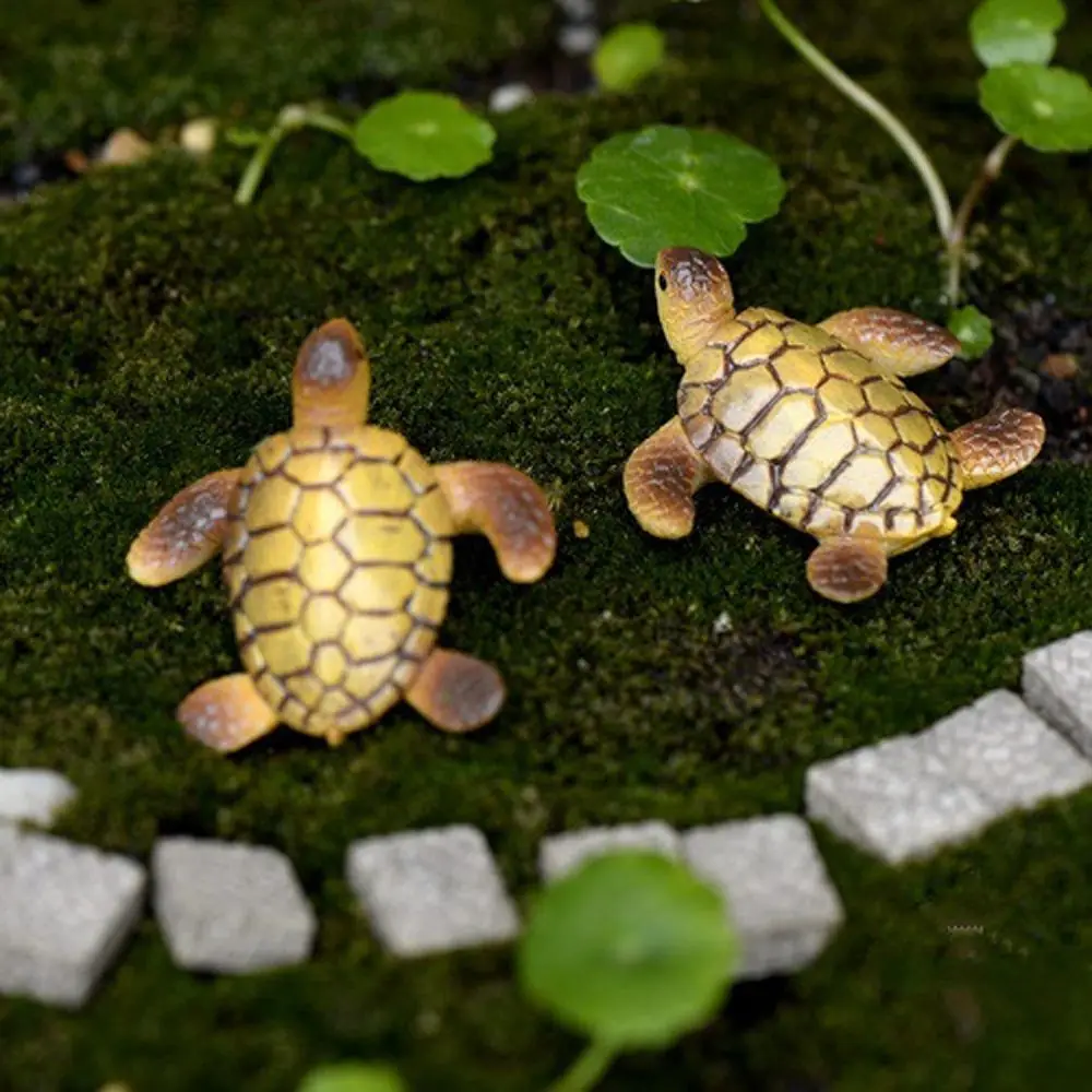 2Pcs Mini Sea Turtle Figurines Resin Turtle Miniatures Micro Landscape Garden Moss Bonsai Ornaments Fish Tank Home Desk Decor