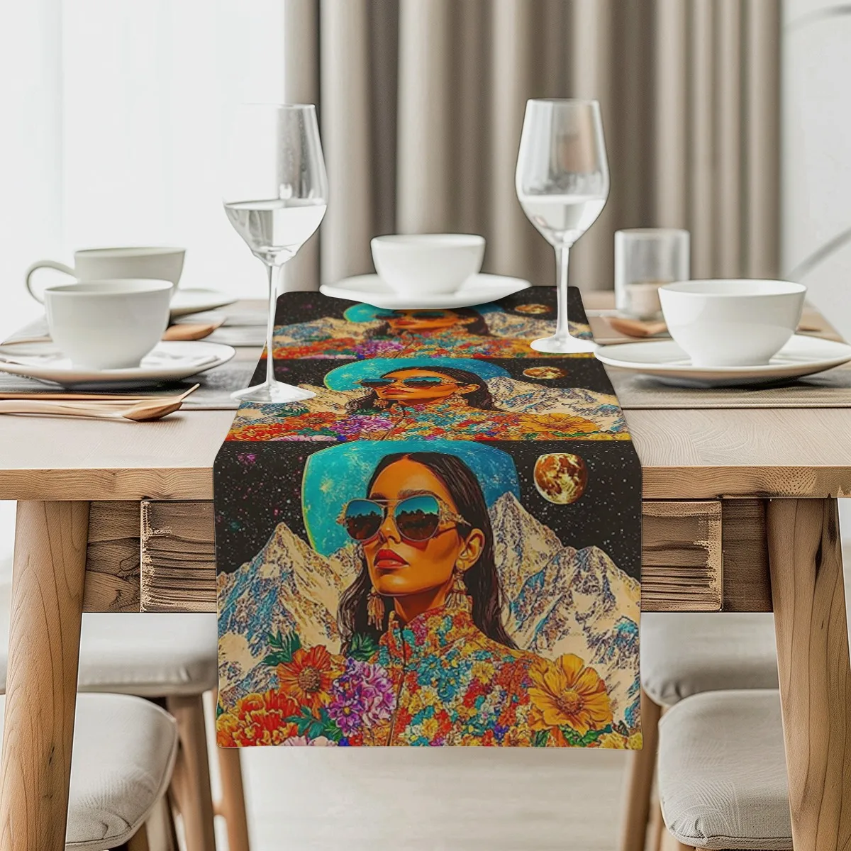 

Скатерть с принтом в богемном стиле с цветочным психоделическим принтом Идеально подходит для кухни, столовой, журнального столика, приставных столиков, праздничного дома D