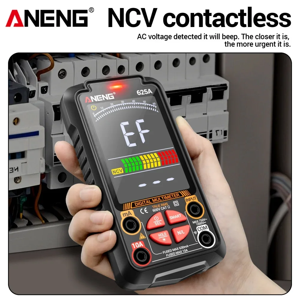 

Smart Anti-burn Tester AC/DC Voltage 10A Current Resistance NCV Voltage Rechargable Detection ANENG 625A Professional Multimeter