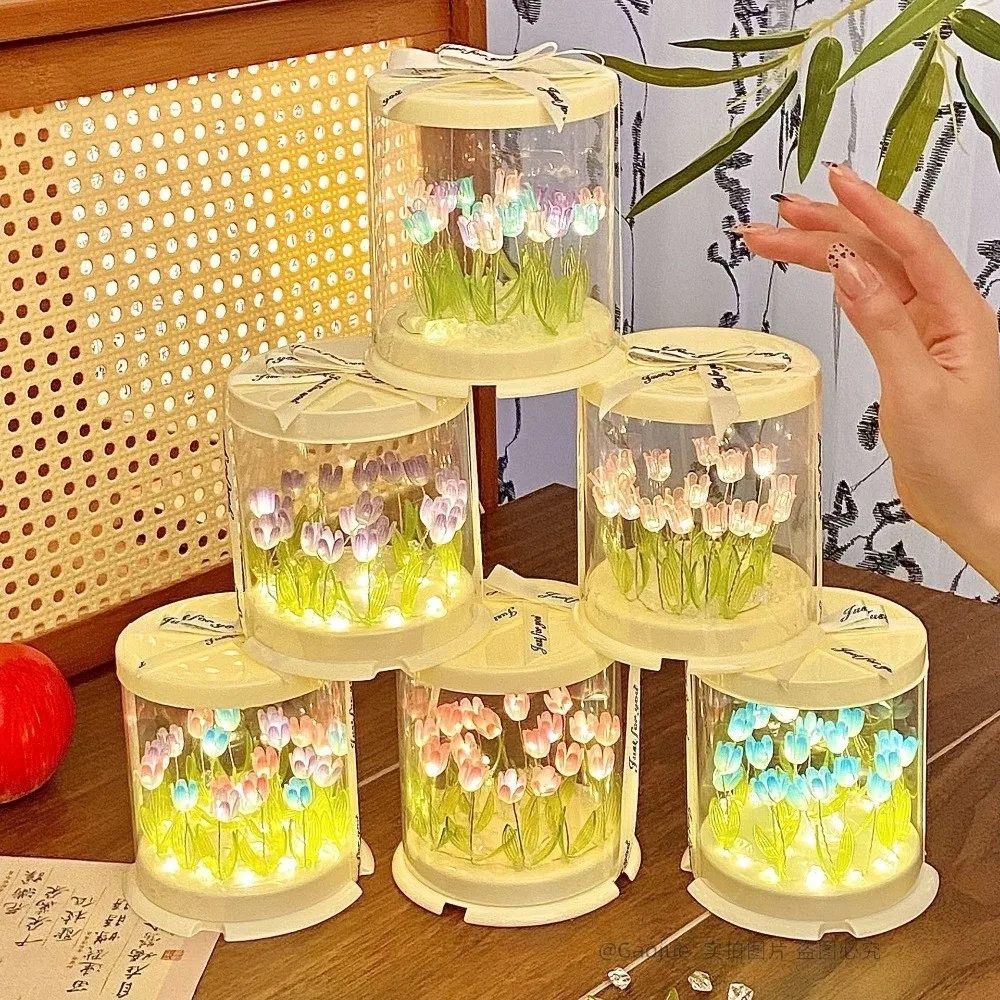 Mini Size DIY Tulip Lamp Kits Unfinished Products Small Night Lamp Tulip Night Light Kits Simulation Flower Tulip Light Kits