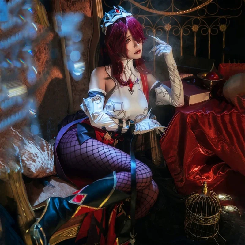 Disfraz de Cosplay de Anime Rosaria para mujer, peluca, garras, zapatos, juego de rol Sexy, ropa de vampiro para Halloween, conjunto completo