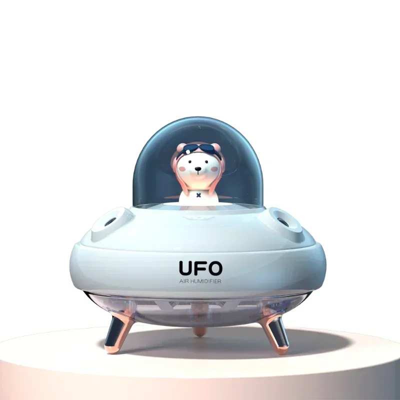 

Desktop Air Humidifier Cute Planet Bear LED Light Ultrasonic Air Diffuser Dual Nozzles Wireless UFO Humidifier