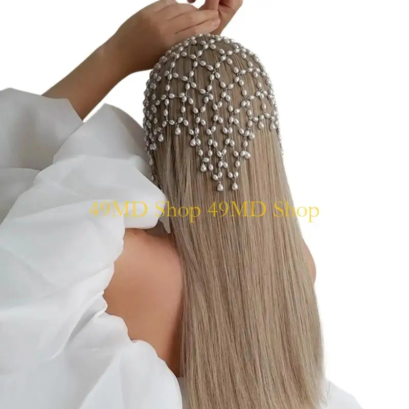 49MD Artificial Pearls Hair Chain Hair Jewelry Perfect For Formal Event Stage Show