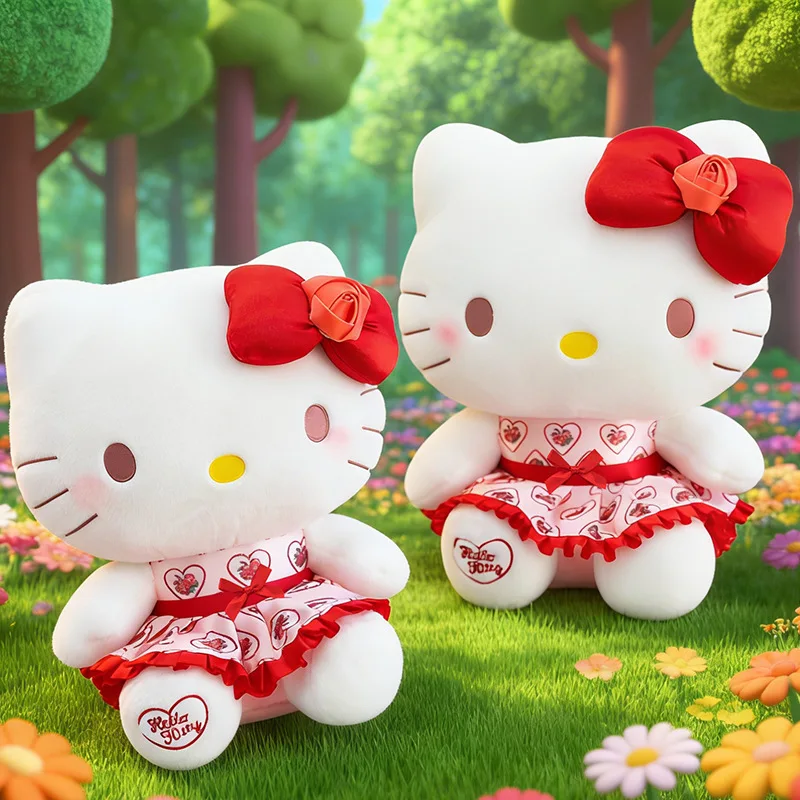

Плюшевая кукла Hello Kitty: Новая креативная мягкая игрушка с принтом в виде розы, банта и сердца, в платье, в стиле Kawaii, подушка-кошка KT, подарок для детей