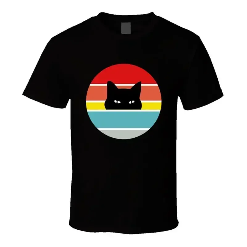 Cat Peaking Vintage Sunrise Lover T Shirt