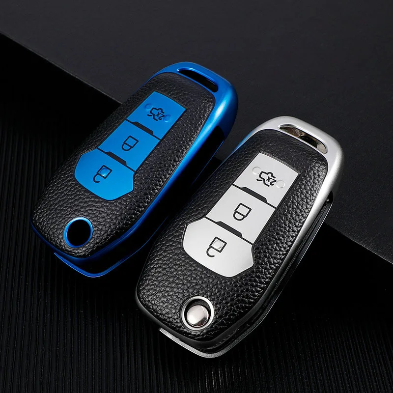 Leather TPU Car Remote Key Case Cover For Ford Figo 2017 Mondeo 5 Ecosport Fiesta Mk8 Everest Ranger Fusion Kuga Escort F150