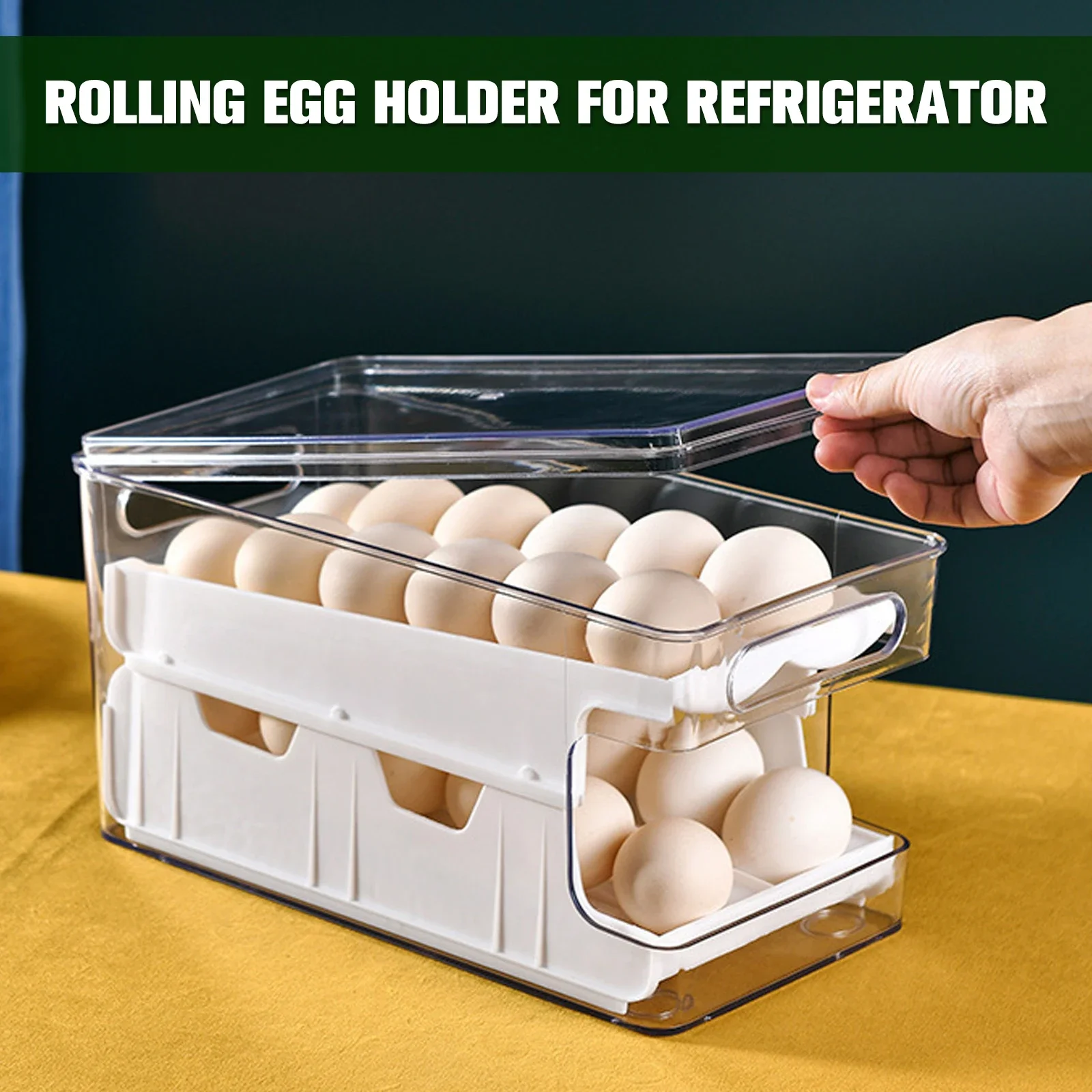 

2-Layer Automatic Scrolling Egg Rack Refrigerator Egg Storage Box Space Saving Multipurpose Organizer Egg Dispenser For Kitchen