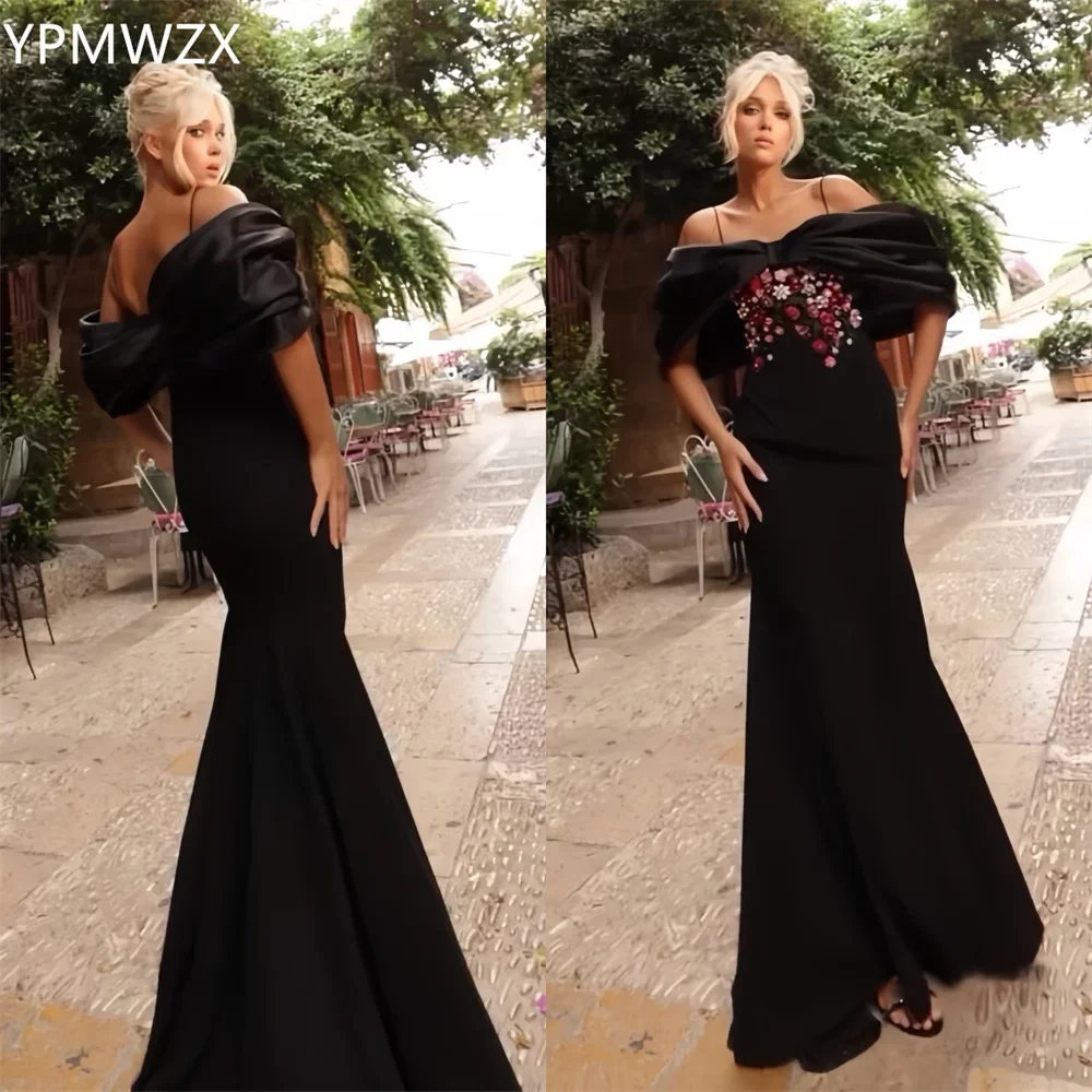 

Customized Evening Dress Women Prom Gown Formal YPMWZX Spaghetti Strap Mermaid Floor Length Skirts Applique 3D Flower Bespoke Oc